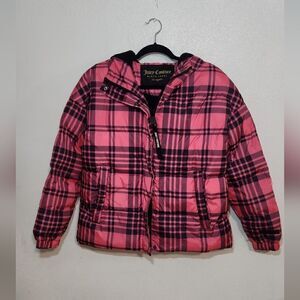 Juicy Couture Black Label Pink and Blue Plaid Puffer Jacket Size XS